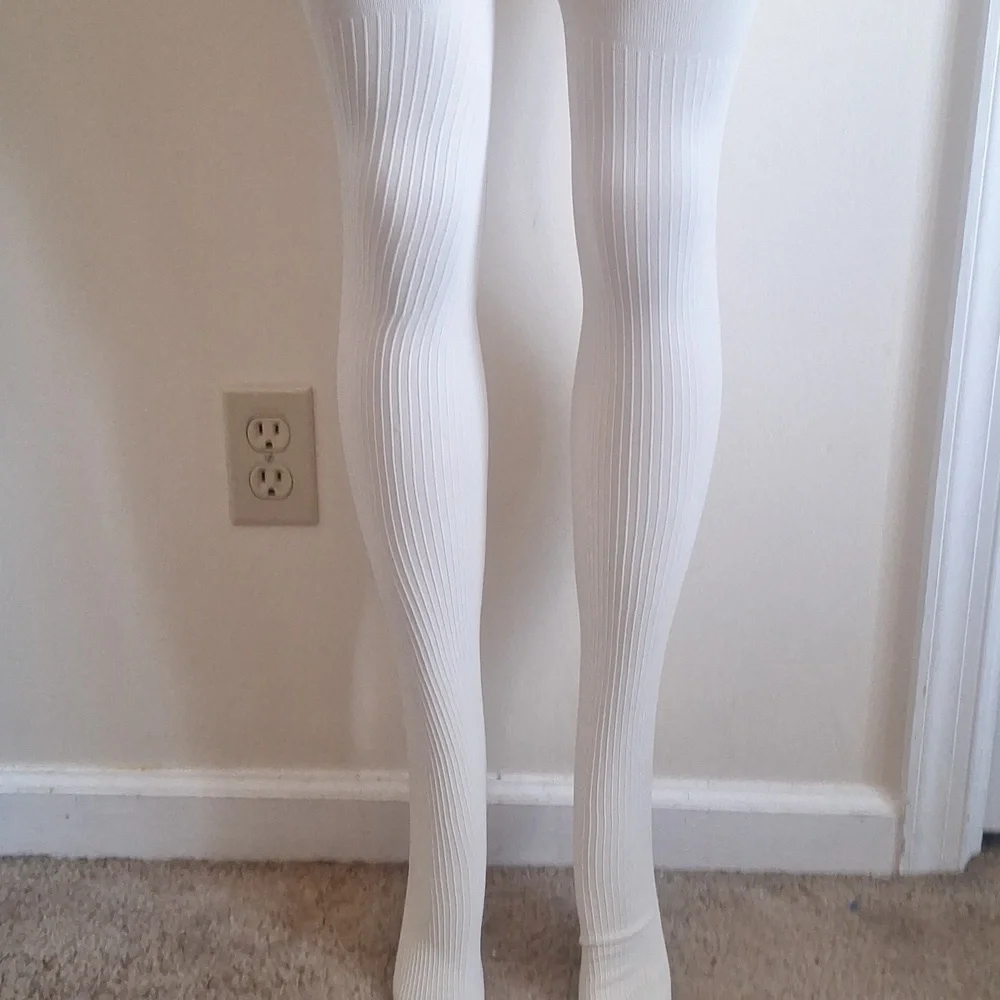 🎁Black Fishnet Tights and Off-White Striped Tights Bundle Size Small